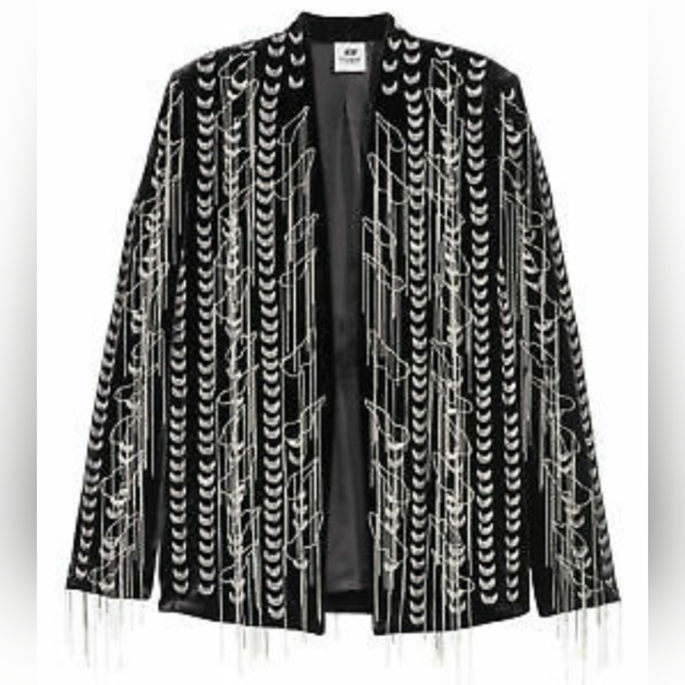 H&M Studio A/W 2016 Black Velvet Fringe Jacket 38 US 8 Rare Fall